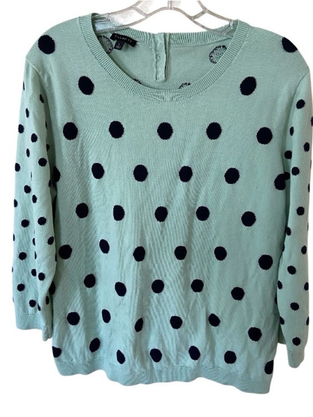 Talbots Intarsia Dot Cotton-Blend Sweater - Mint with Black Dots size L cotton